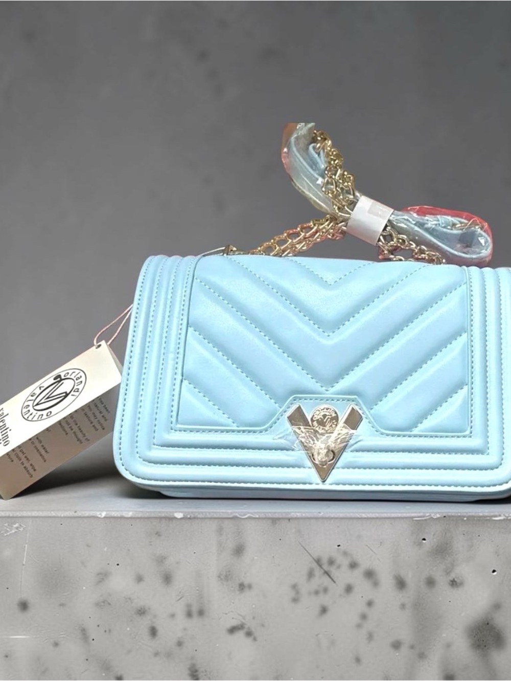 Valentino Orlandi Light Blue Quilted Chain Crossbody Bag